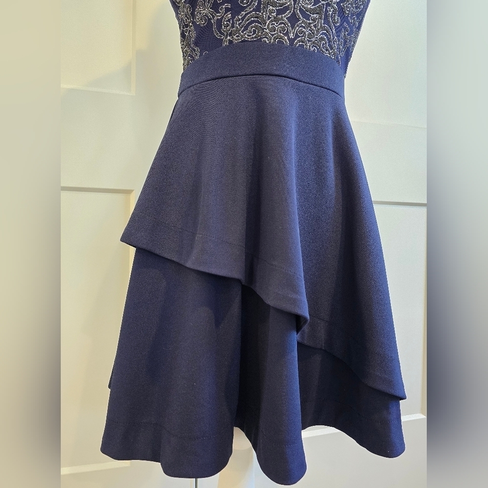 Speechless Blue and Silver Tiered Cocktail Dress - Picture 5 of 9